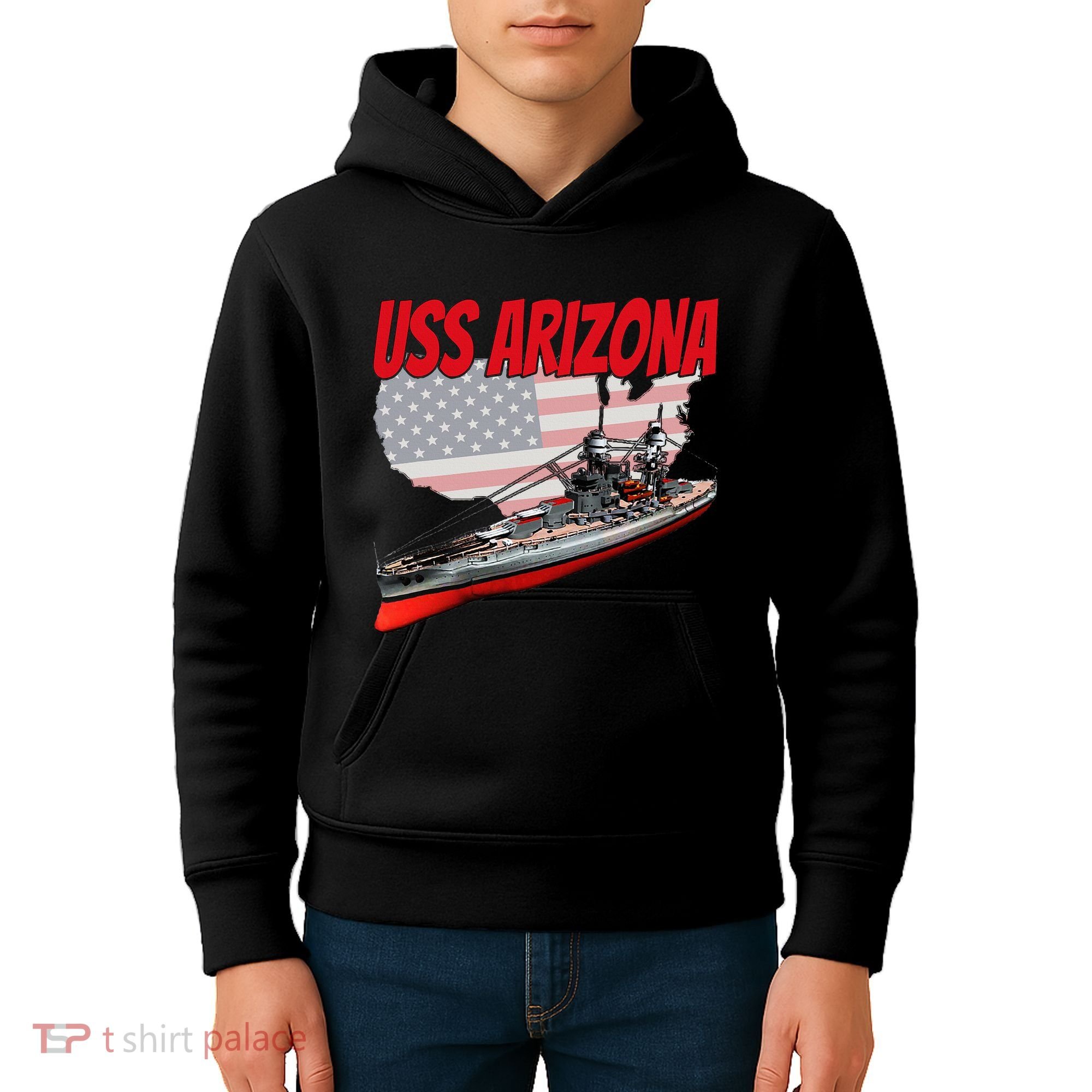 Ww2 Battleship Uss Arizona Bb 39 World War 2 Ship Model Kids Hoodie