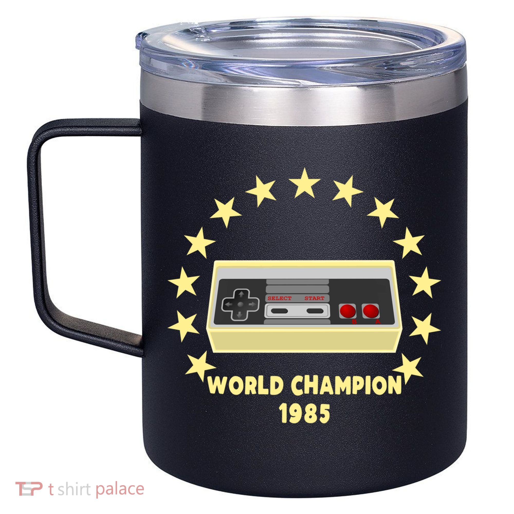 World Champion 1985 Retro Gaming Controller Gift 12oz Stainless Steel Coffee Mug