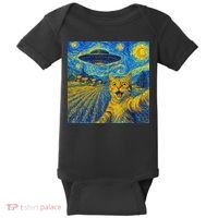 Whimsical Cat Alien Invasion Alien Cat Lovers Baby Bodysuit thumb 0