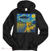 Whimsical Cat Alien Invasion Alien Cat Lovers Tie Dye Hoodie thumb 0
