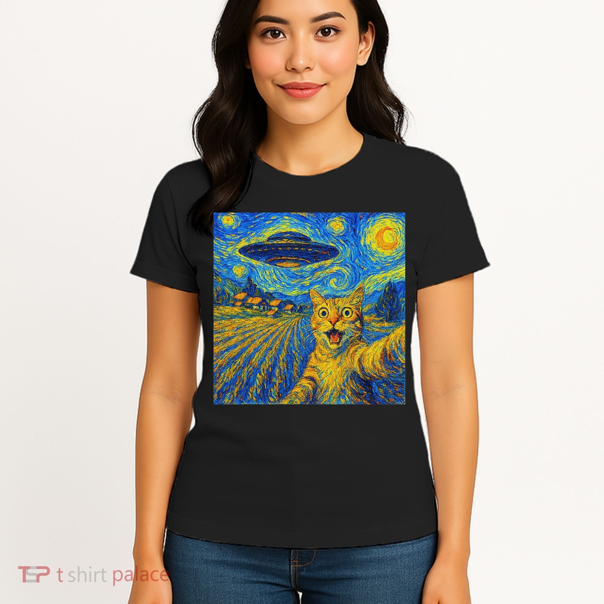 Whimsical Cat Alien Invasion Alien Cat Lovers Women's T-Shirt