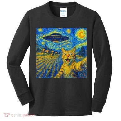 Whimsical Cat Alien Invasion Alien Cat Lovers Kids Long Sleeve Shirt