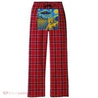 Whimsical Cat Alien Invasion Alien Cat Lovers Women's Flannel Plaid Pajama Pants thumb 0