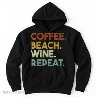 Womens Coffee Beach Wine Repeat Funny Retro Beach Hoodie thumb 0