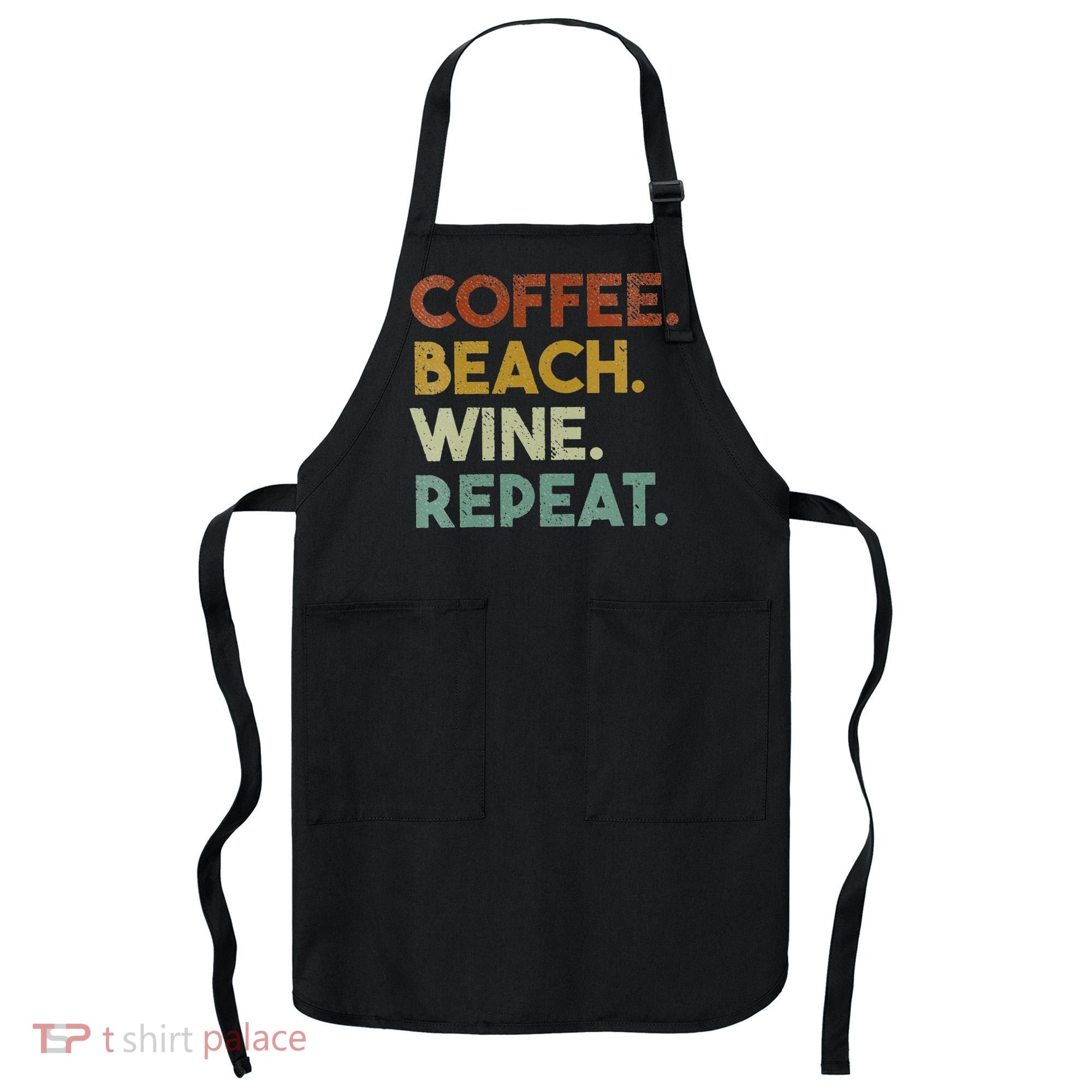 Womens Coffee Beach Wine Repeat Funny Retro Beach Apron