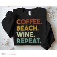 Womens Coffee Beach Wine Repeat Funny Retro Beach Sweatshirt thumb 2