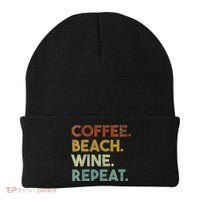 Womens Coffee Beach Wine Repeat Funny Retro Beach Beanie thumb 0