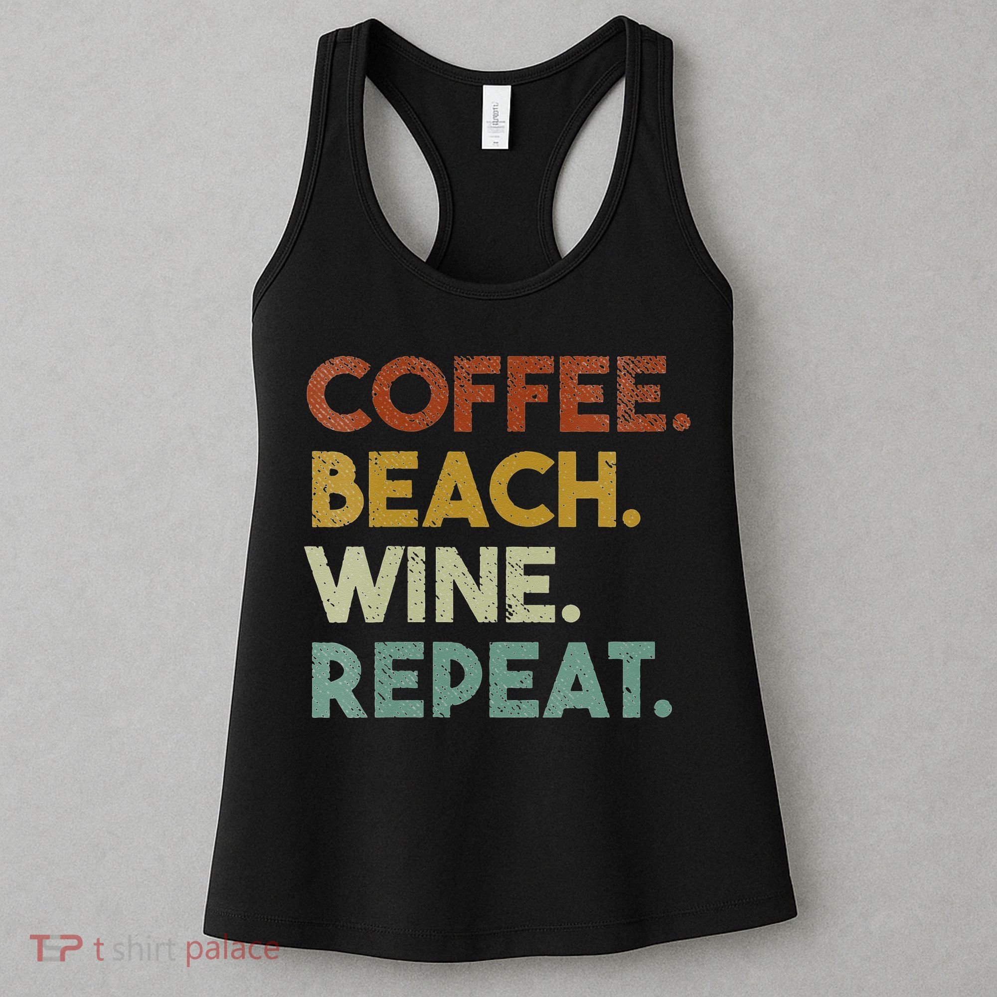 Womens Coffee Beach Wine Repeat Funny Retro Beach Women's Tank Top