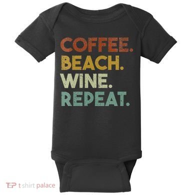 Womens Coffee Beach Wine Repeat Funny Retro Beach Baby Bodysuit