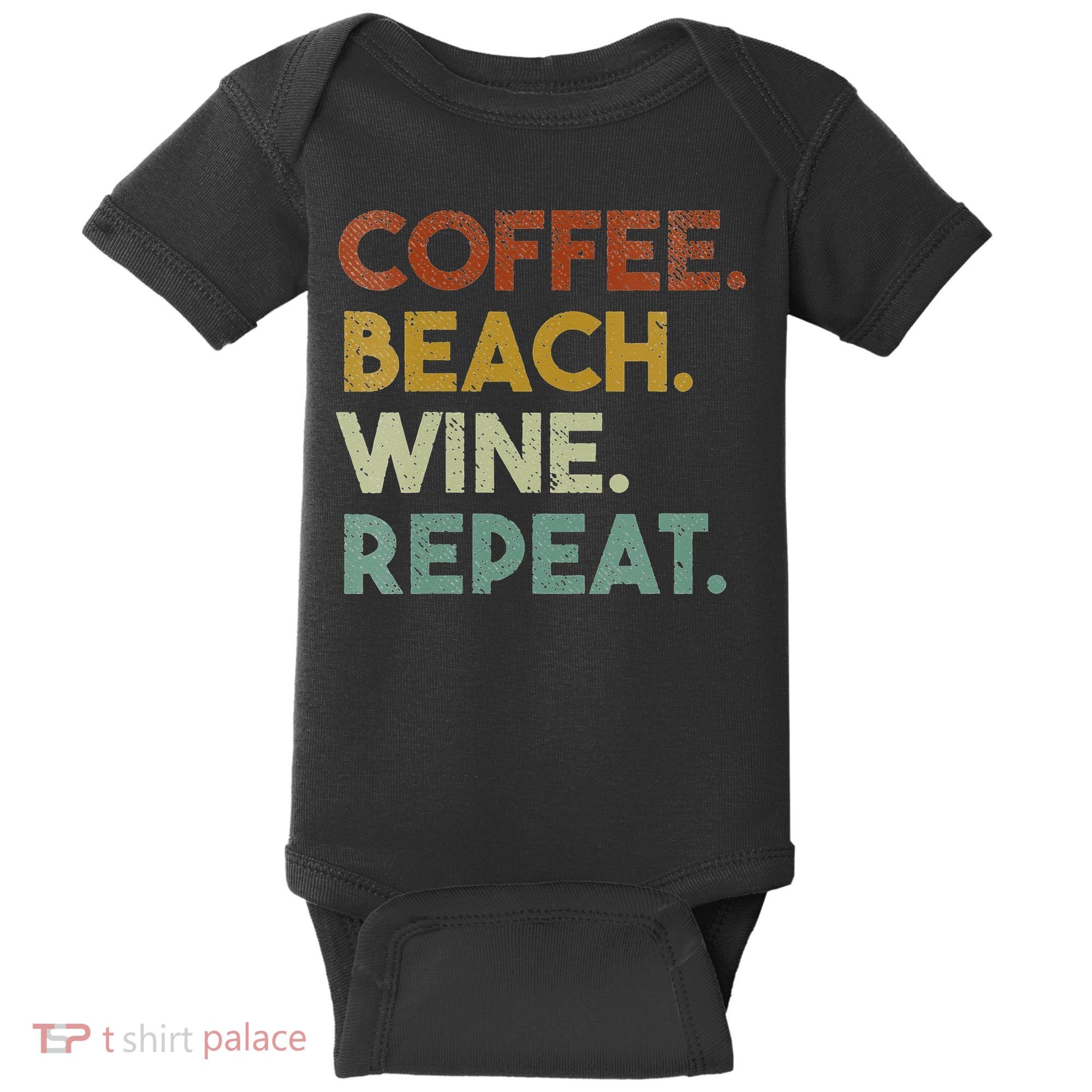 Womens Coffee Beach Wine Repeat Funny Retro Beach Baby Bodysuit