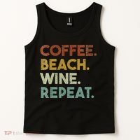 Womens Coffee Beach Wine Repeat Funny Retro Beach Tank Top thumb 2