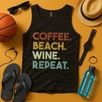 Womens Coffee Beach Wine Repeat Funny Retro Beach Tank Top thumb 4