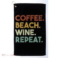 Womens Coffee Beach Wine Repeat Funny Retro Beach Golf Towel thumb 0