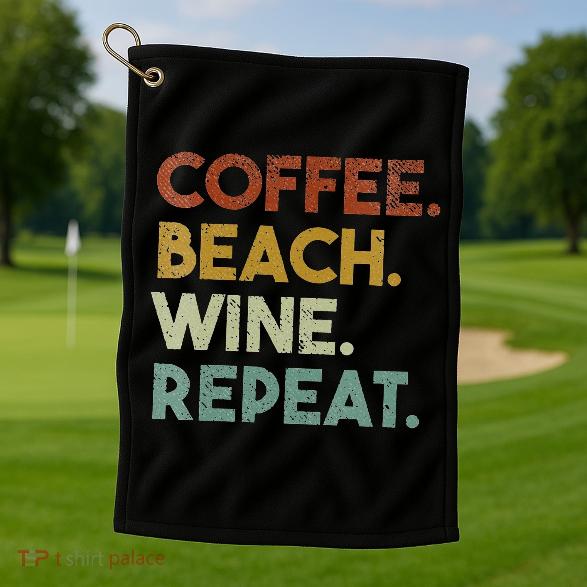 Womens Coffee Beach Wine Repeat Funny Retro Beach Golf Towel