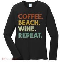 Womens Coffee Beach Wine Repeat Funny Retro Beach Women's Long Sleeve Shirt thumb 0