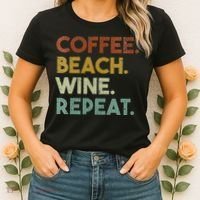 Womens Coffee Beach Wine Repeat Funny Retro Beach Women's T-Shirt thumb 2