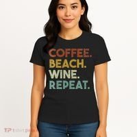 Womens Coffee Beach Wine Repeat Funny Retro Beach Women's T-Shirt thumb 4