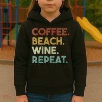 Womens Coffee Beach Wine Repeat Funny Retro Beach Kids Hoodie thumb 3