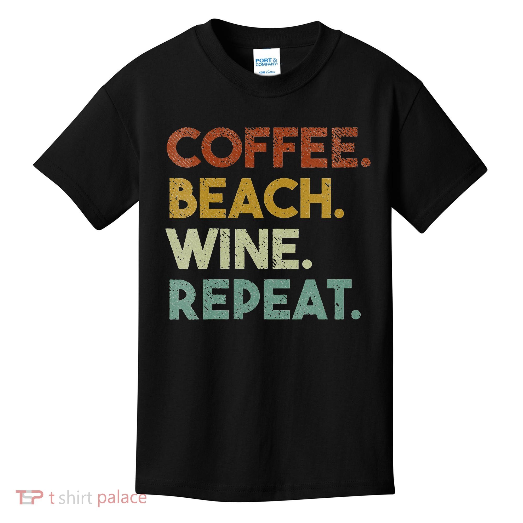 Womens Coffee Beach Wine Repeat Funny Retro Beach Kids T-Shirt