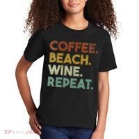 Womens Coffee Beach Wine Repeat Funny Retro Beach Kids T-Shirt thumb 2