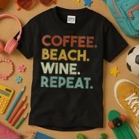 Womens Coffee Beach Wine Repeat Funny Retro Beach Kids T-Shirt thumb 3
