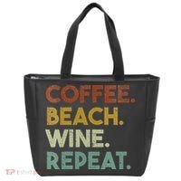 Womens Coffee Beach Wine Repeat Funny Retro Beach Tote Bag thumb 0