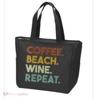 Womens Coffee Beach Wine Repeat Funny Retro Beach Tote Bag thumb 3