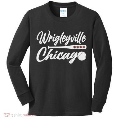Wrigleyville Chicago Baseball American Kids Long Sleeve Shirt