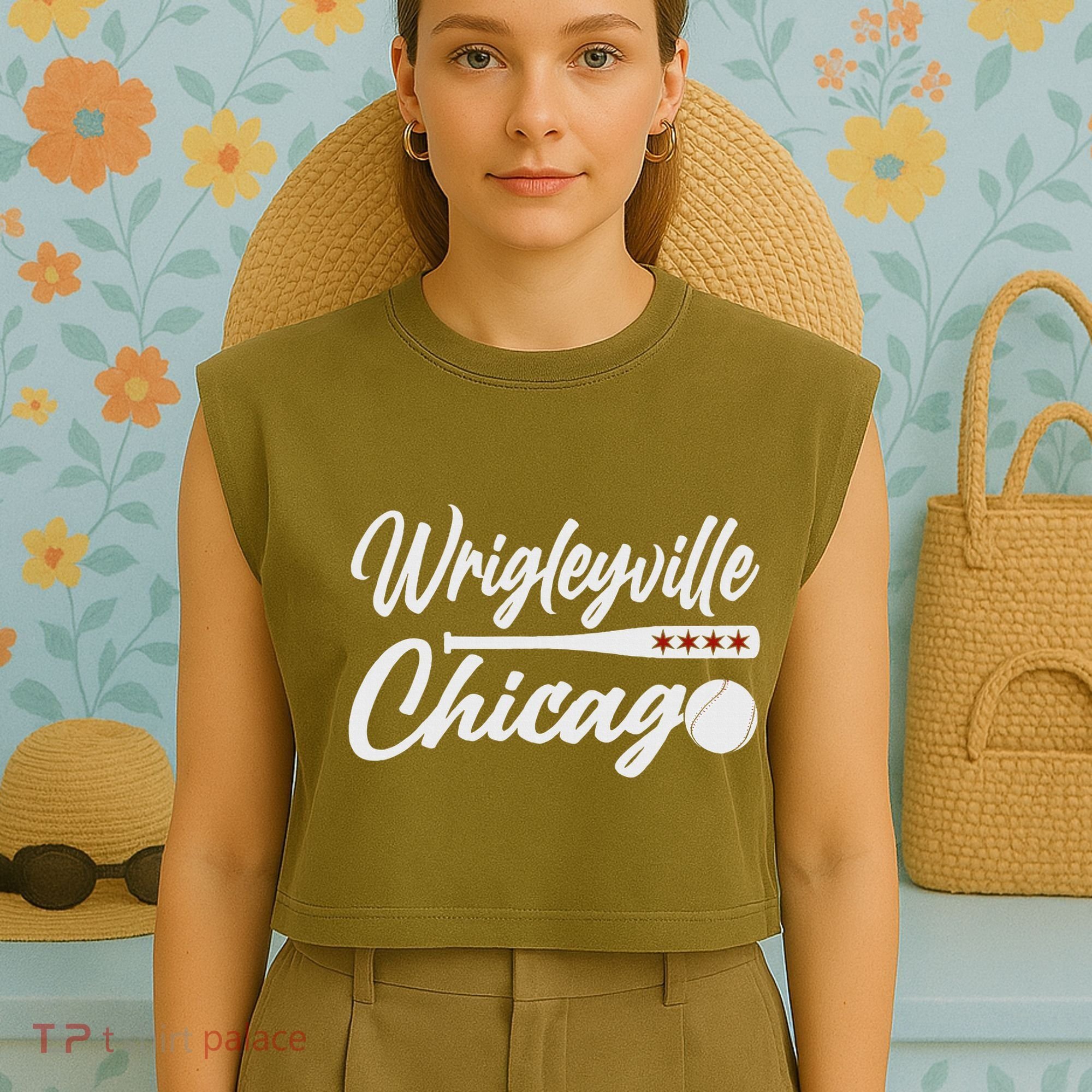 Wrigleyville Chicago Baseball American Garment-Dyed Women's Muscle Tee