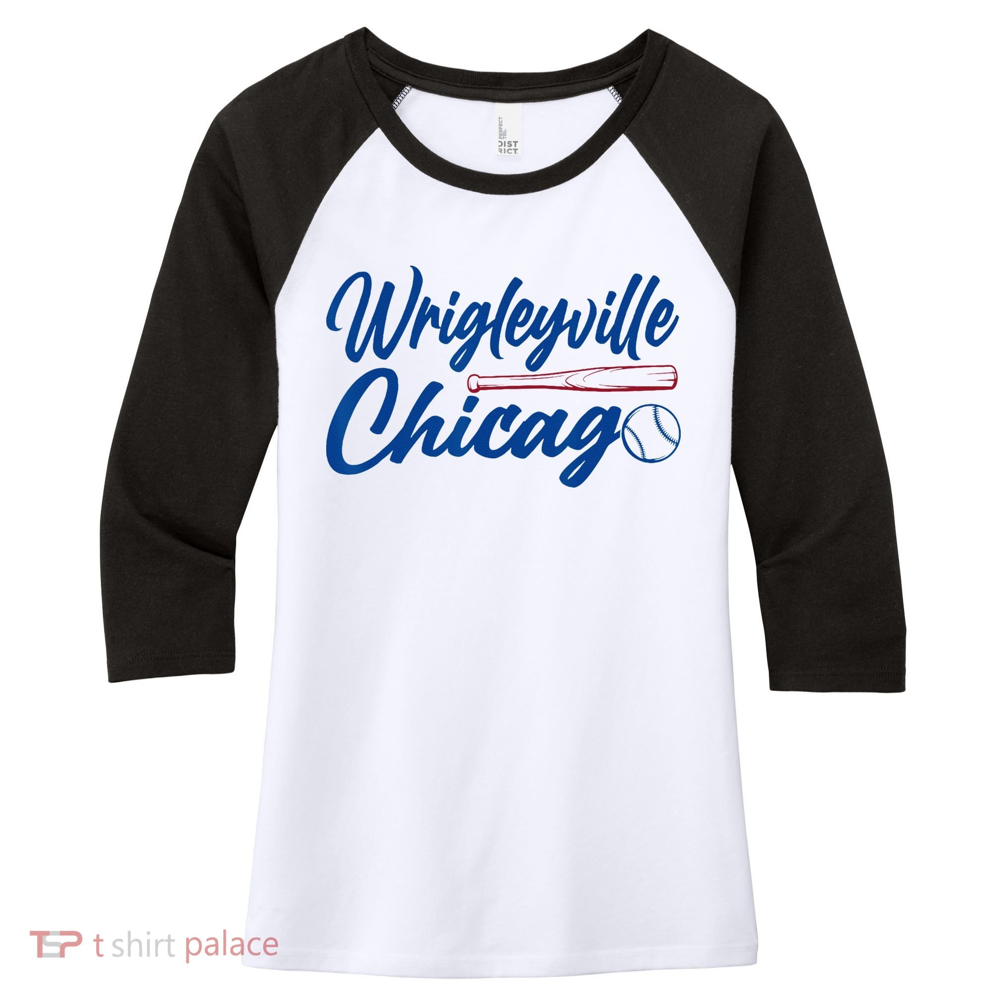 Wrigleyville Chicago Baseball American Women's Tri-Blend 3/4-Sleeve Raglan Shirt