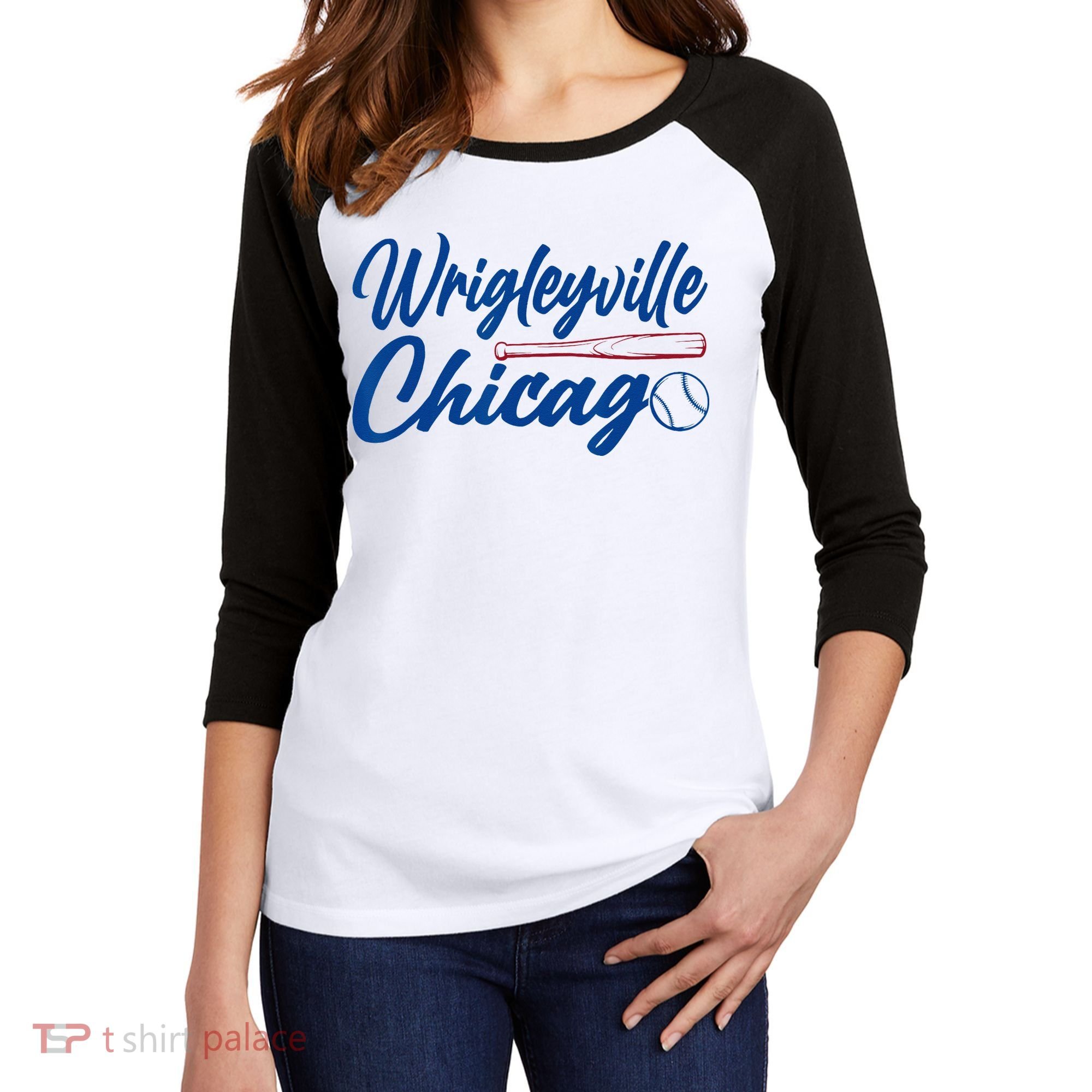 Wrigleyville Chicago Baseball American Women's Tri-Blend 3/4-Sleeve Raglan Shirt