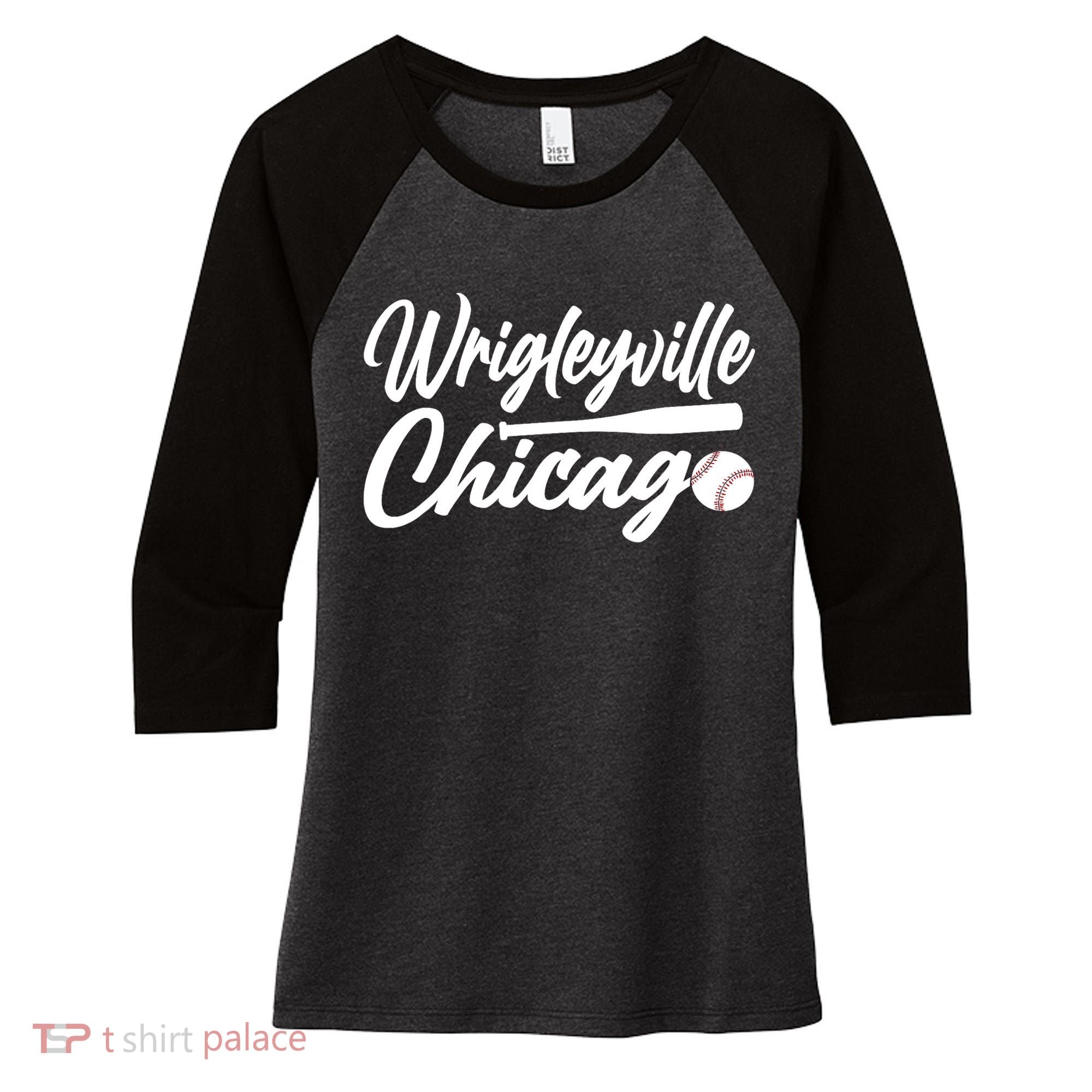 Wrigleyville Chicago Baseball American Women's Tri-Blend 3/4-Sleeve Raglan Shirt