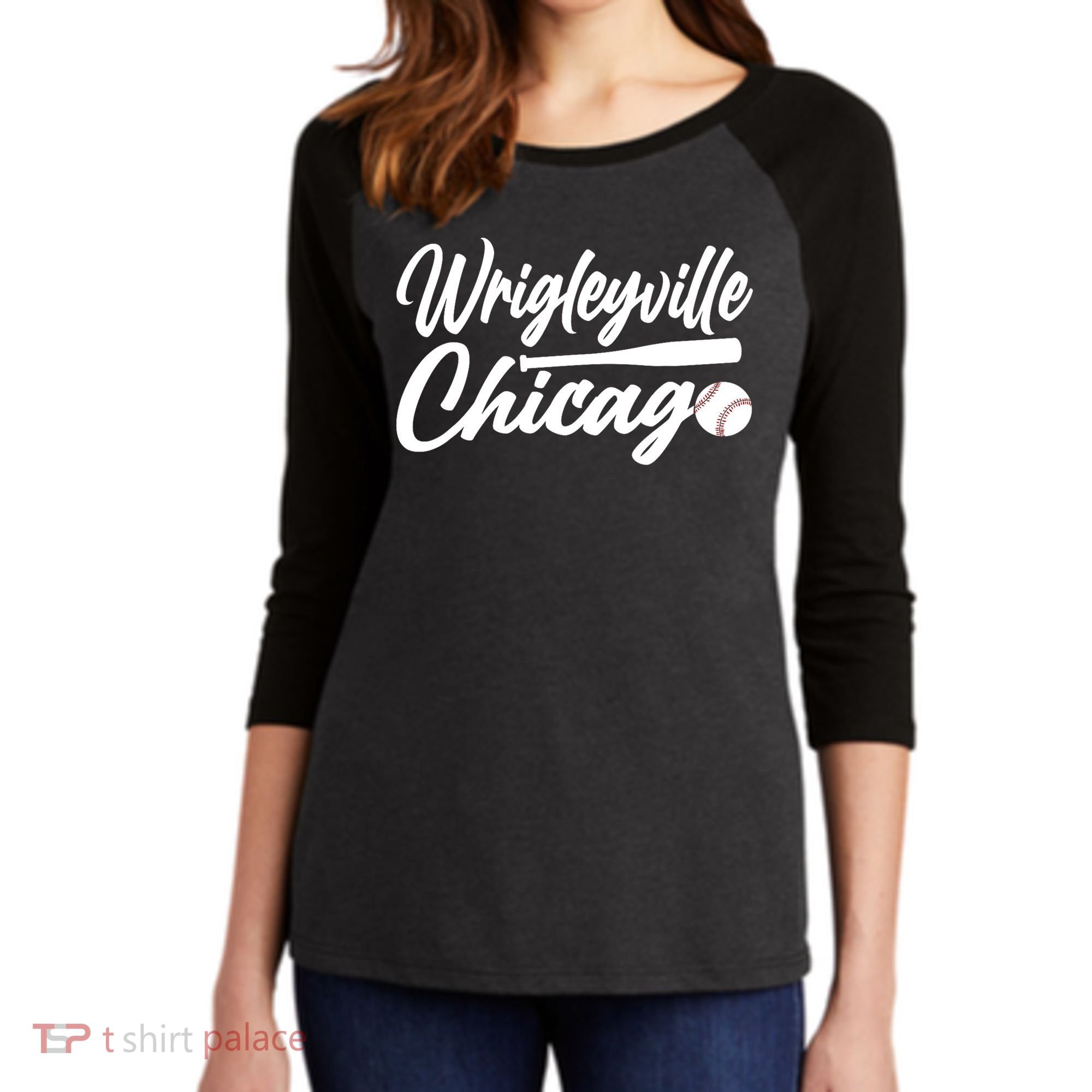 Wrigleyville Chicago Baseball American Women's Tri-Blend 3/4-Sleeve Raglan Shirt