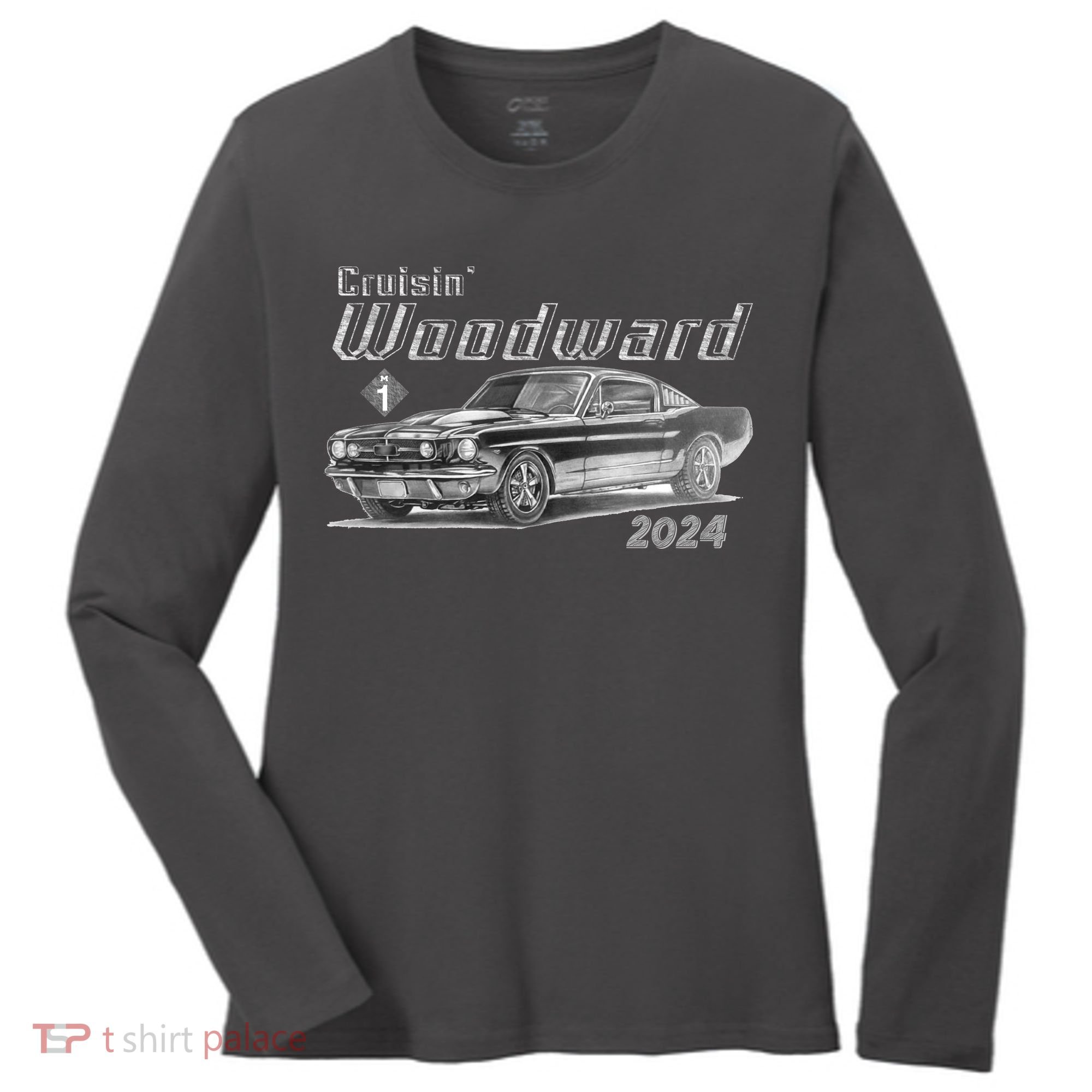 Woodward Cruise Classic Muscle Car Sketch 2024 Women's Long Sleeve Shirt