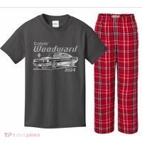 Woodward Cruise Classic Muscle Car Sketch 2024 Kids Plaid Pajama Set thumb 0