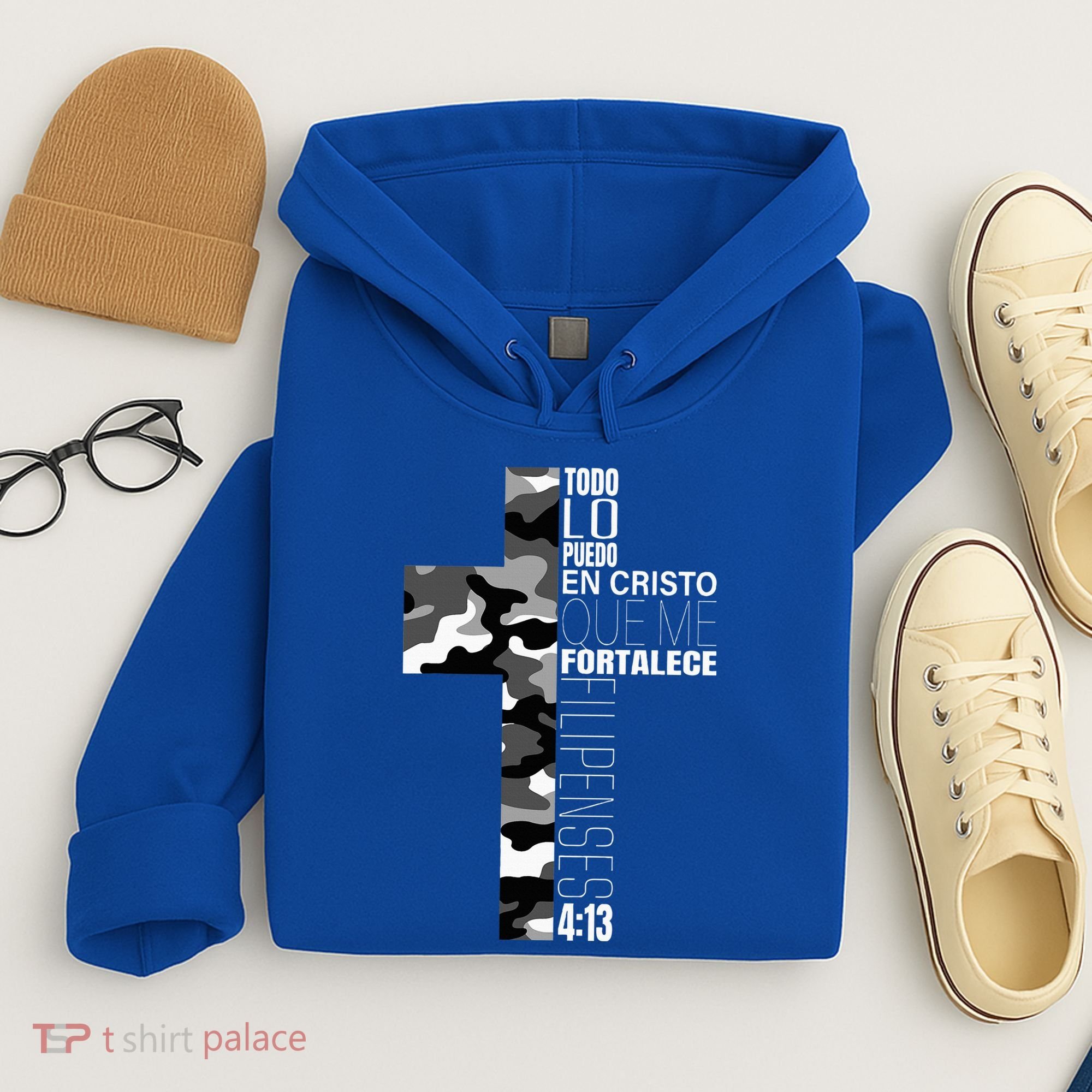 White Camo Christian Verse Spanish Filipenses 413 EspañOl Hoodie