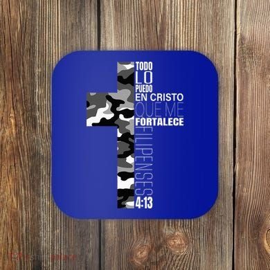 White Camo Christian Verse Spanish Filipenses 413 EspañOl Coaster
