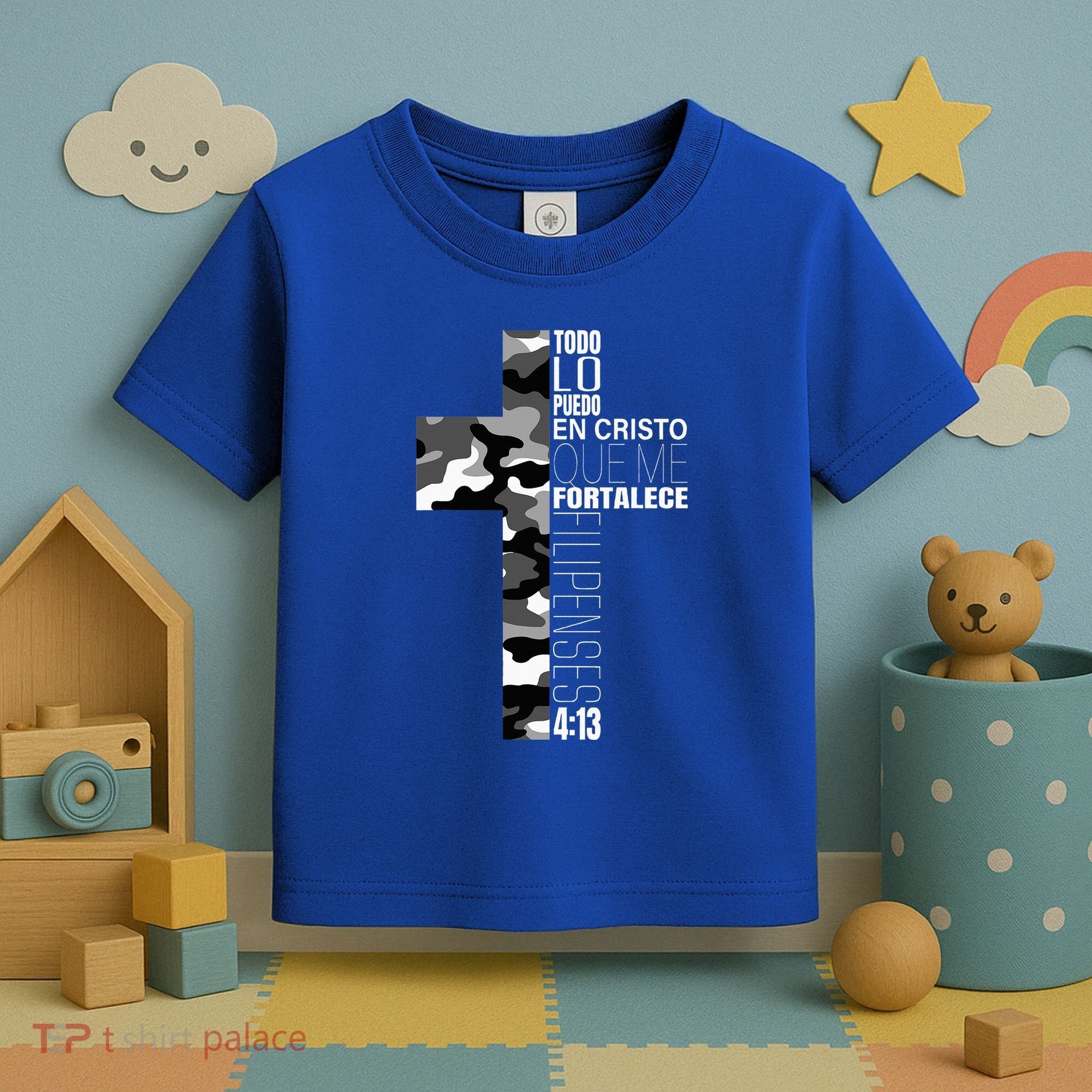 White Camo Christian Verse Spanish Filipenses 413 EspañOl Toddler T-Shirt