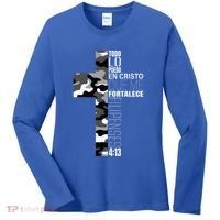 White Camo Christian Verse Spanish Filipenses 413 EspañOl Women's Long Sleeve Shirt thumb 0