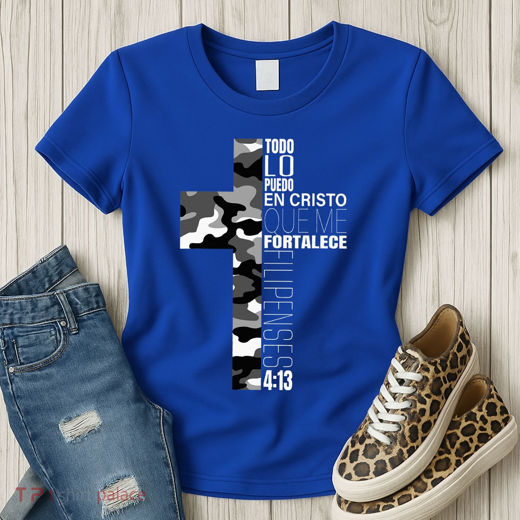 White Camo Christian Verse Spanish Filipenses 413 EspañOl Women's T-Shirt