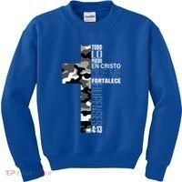 White Camo Christian Verse Spanish Filipenses 413 EspañOl Kids Sweatshirt thumb 0