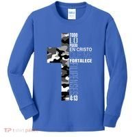 White Camo Christian Verse Spanish Filipenses 413 EspañOl Kids Long Sleeve Shirt thumb 0