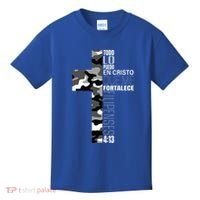 White Camo Christian Verse Spanish Filipenses 413 EspañOl Kids T-Shirt thumb 0