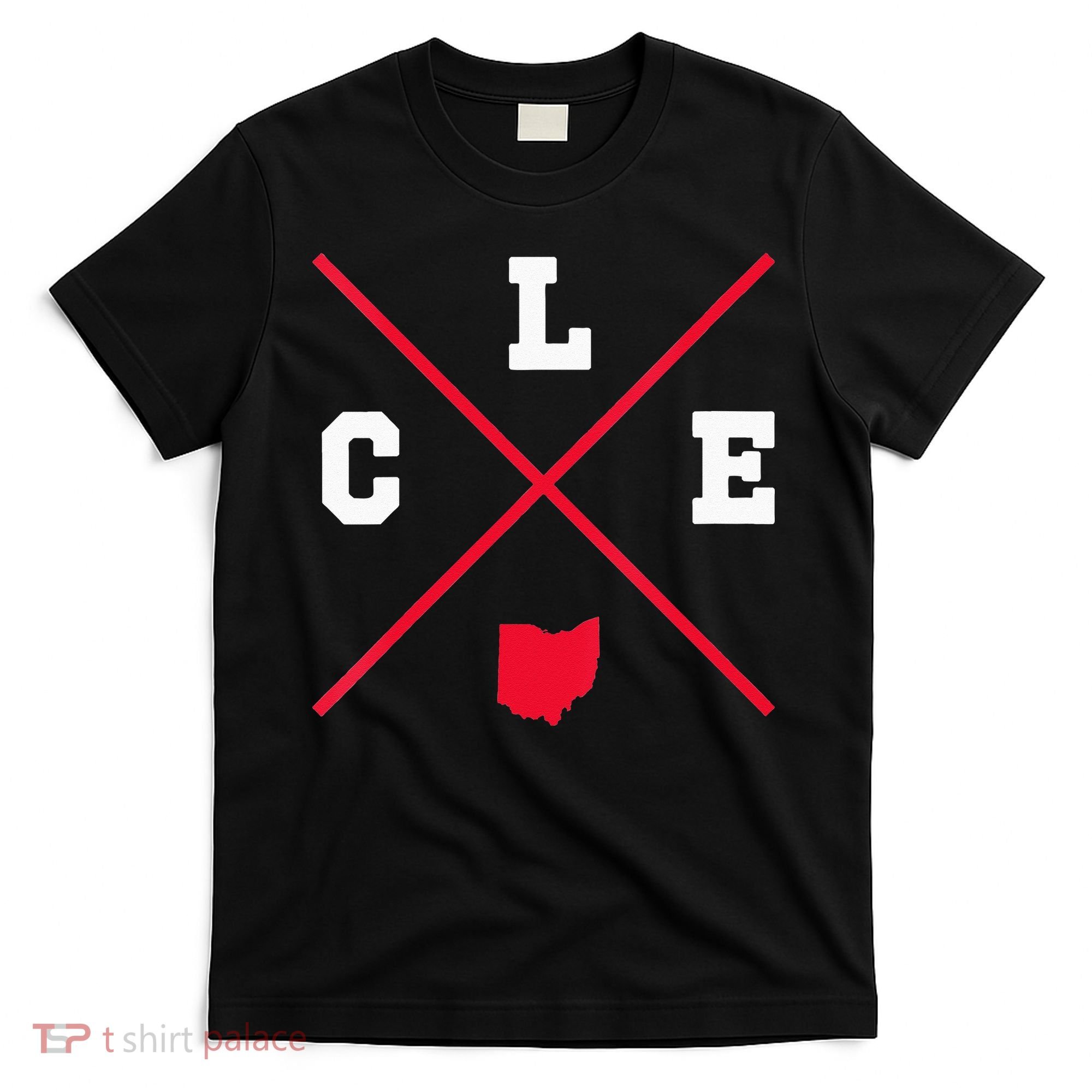 Womens Classic CLE Cleveland Ohio Red Vintage State Outline T-Shirt