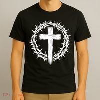 Wooden Cross Crown Of Thorns Christian Catholic Jesus Christ T-Shirt thumb 3