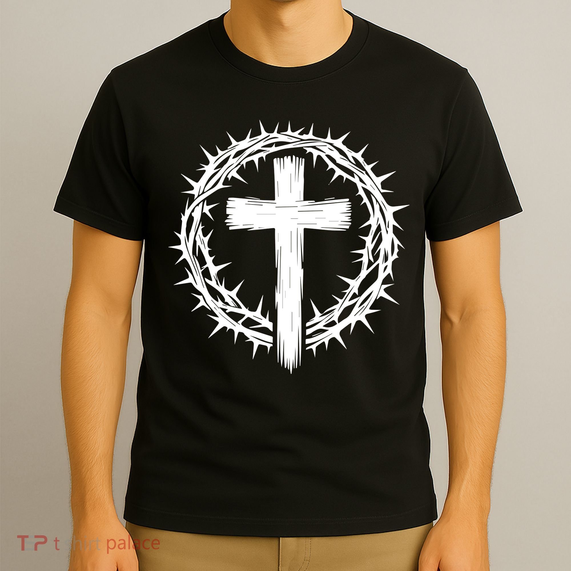 Wooden Cross Crown Of Thorns Christian Catholic Jesus Christ T-Shirt