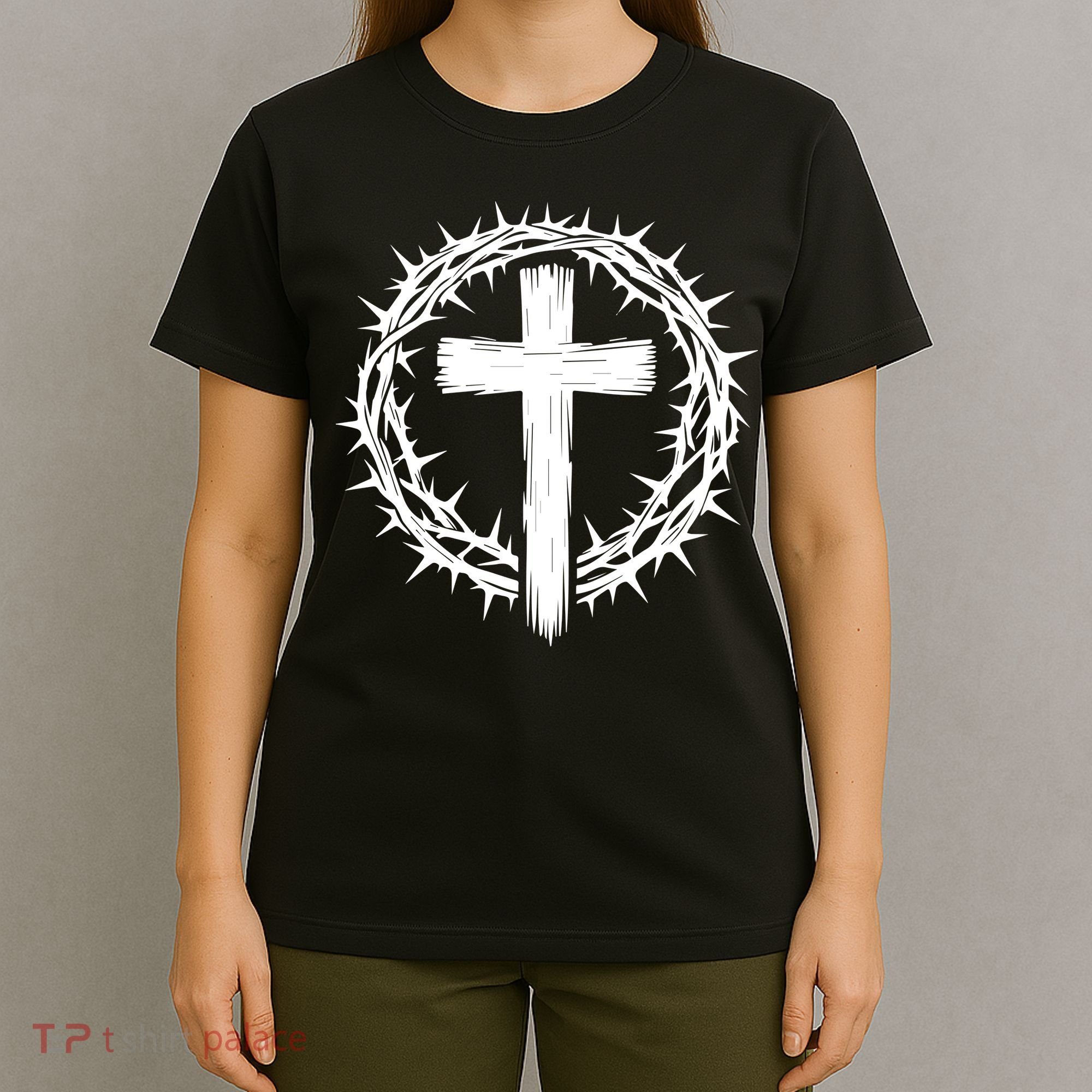 Wooden Cross Crown Of Thorns Christian Catholic Jesus Christ T-Shirt