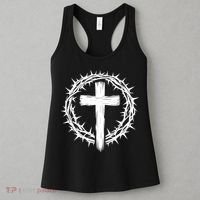 Wooden Cross Crown Of Thorns Christian Catholic Jesus Christ Women's Tank Top thumb 3