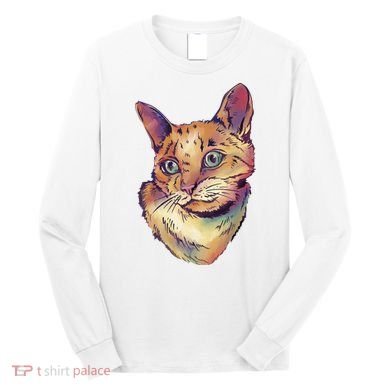 Watercolor Cute Cat Long Sleeve Shirt