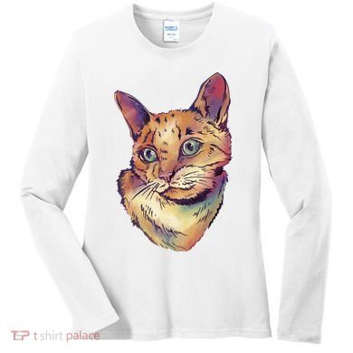 Watercolor Cute Cat Women's Long Sleeve Shirt